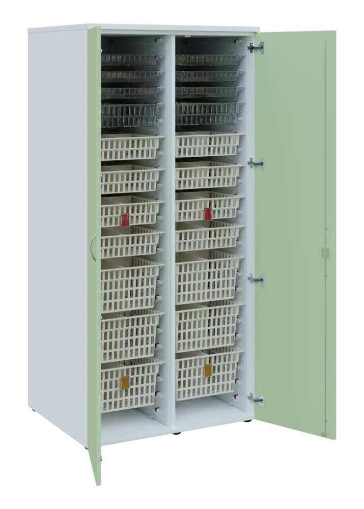 EUROMEDICA D - 90 skříň léková boxová, 2-dveřová, 1950x900x735, korpus bílý, dvířka šedo-zelinkavá